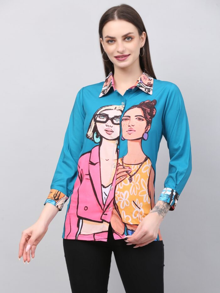 Women Printed Shirt Petrol