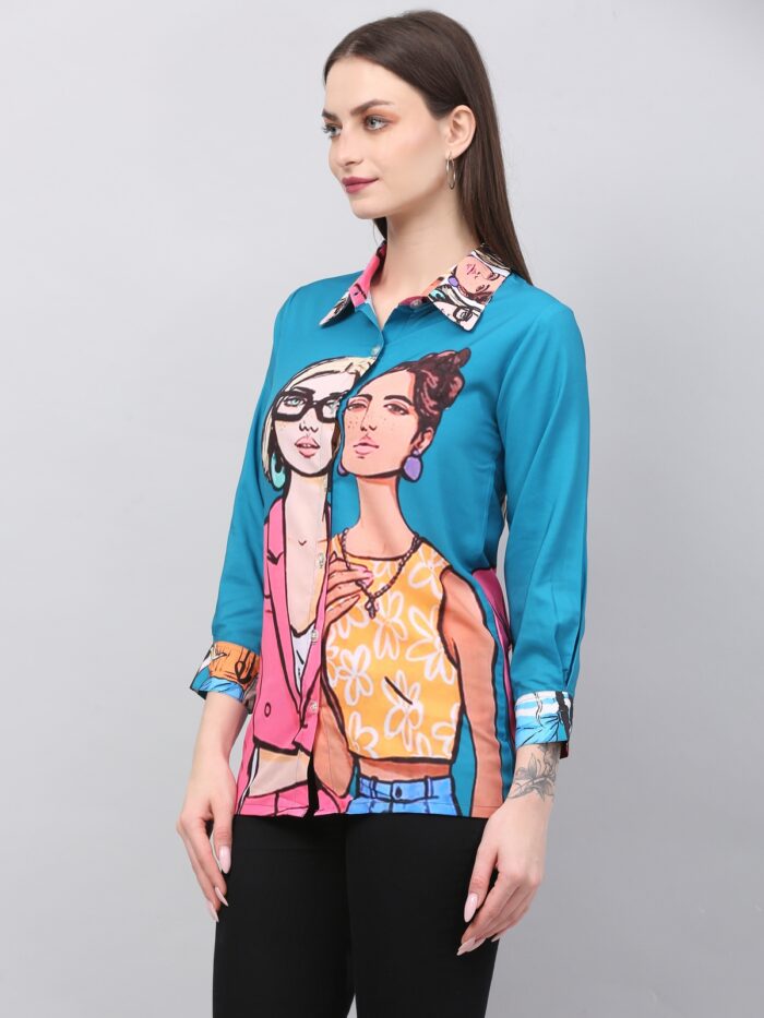 Women Printed Shirt Petrol