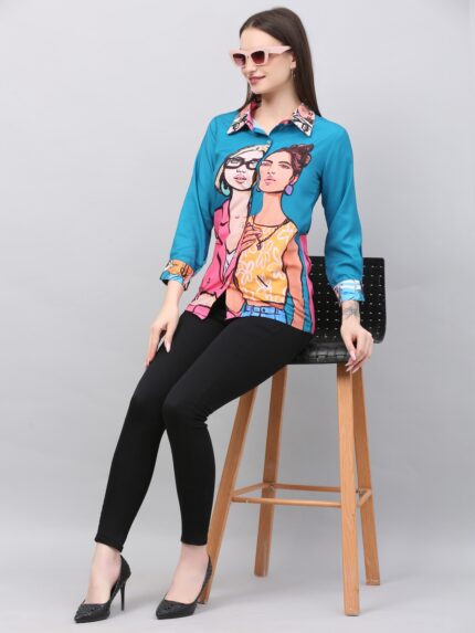Women Printed Shirt Petrol