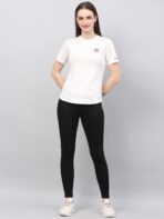 Women Solid Round Neck Polyester White T-Shirt