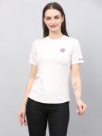 Women Solid Round Neck Polyester White T-Shirt