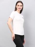 Women Solid Round Neck Polyester White T-Shirt