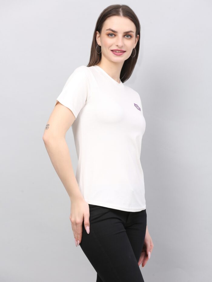 Women Solid Round Neck Polyester White T-Shirt