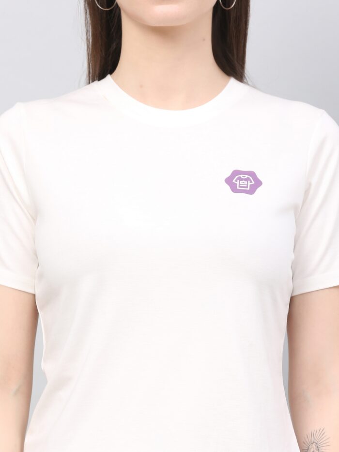 Women Solid Round Neck Polyester White T-Shirt