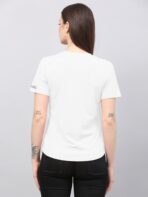 Women Solid Round Neck Polyester White T-Shirt