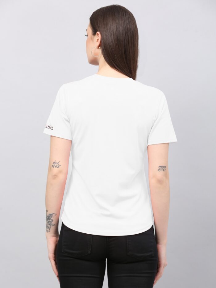 Women Solid Round Neck Polyester White T-Shirt