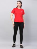 Women Solid Round Neck Polyester Red T-Shirt