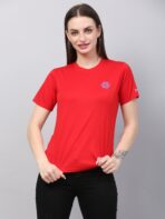 Women Solid Round Neck Polyester Red T-Shirt