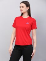Women Solid Round Neck Polyester Red T-Shirt