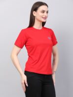 Women Solid Round Neck Polyester Red T-Shirt