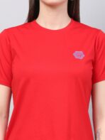 Women Solid Round Neck Polyester Red T-Shirt
