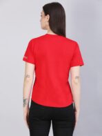Women Solid Round Neck Polyester Red T-Shirt