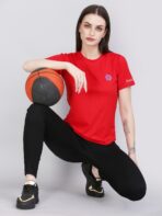 Women Solid Round Neck Polyester Red T-Shirt