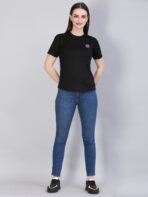 Women Solid Round Neck Polyester Black T-Shirt