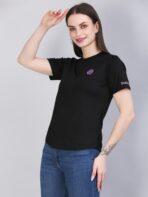 Women Solid Round Neck Polyester Black T-Shirt