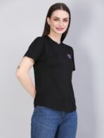 Women Solid Round Neck Polyester Black T-Shirt