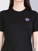 Women Solid Round Neck Polyester Black T-Shirt