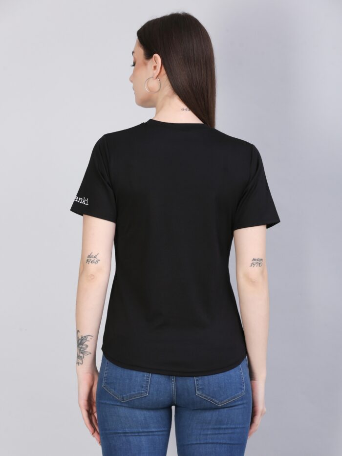 Women Solid Round Neck Polyester Black T-Shirt