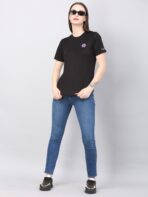 Women Solid Round Neck Polyester Black T-Shirt