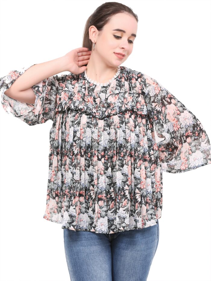 Flower Women Tops Black