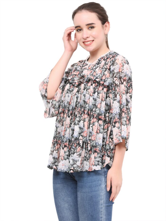 Flower Women Tops Black