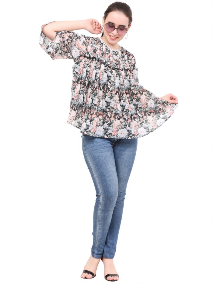 Flower Women Tops Black