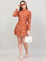 Women A Line Printed Peach Dress