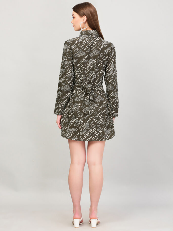 Women A Line Printed Moss Green Dress