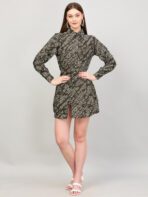 Women A Line Printed Moss Green Dress