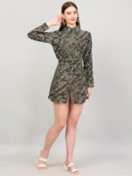 Women A Line Printed Moss Green Dress
