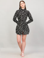 Women A Line Printed Black Dress