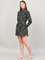 Women A Line Printed Black Dress