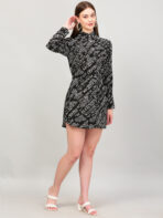Women A Line Printed Black Dress