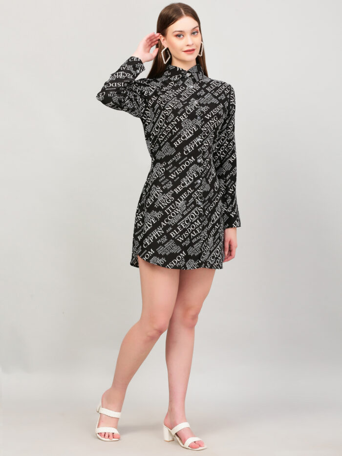 Women A Line Printed Black Dress