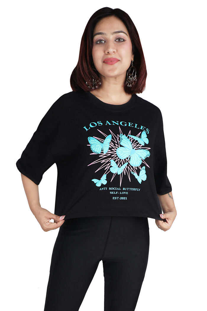 women-printed-casual-Black-crop-t-shirt