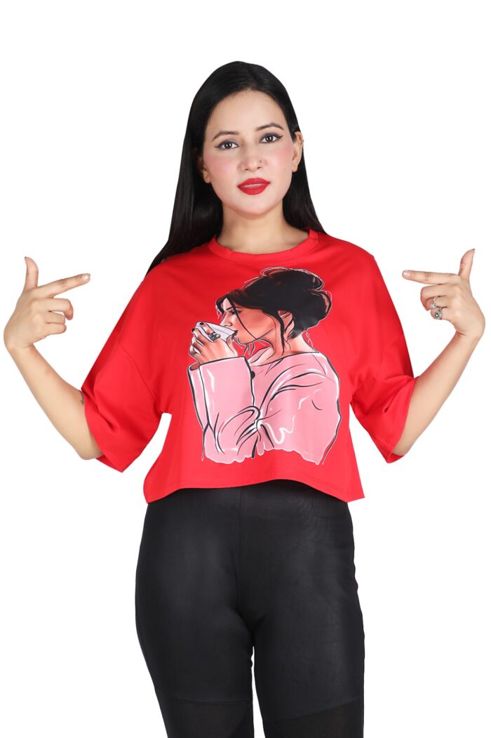 Women Crop T shirt Red