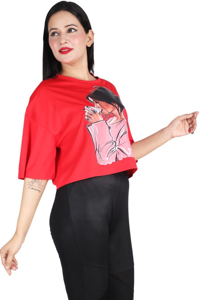 Women Crop T shirt Red