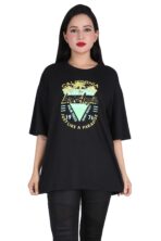 Printed Women Round Neck Loose Black T-Shirt