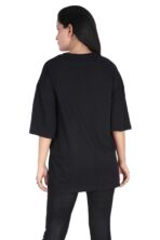 Printed Women Round Neck Loose Black T-Shirt
