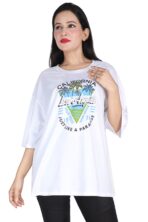 Printed Women Round Neck Loose White T-Shirt