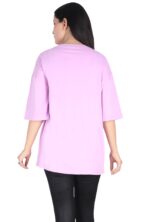 Printed Women Round Neck Loose Purple T-Shirt