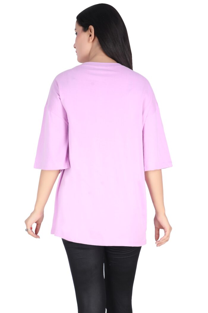 Printed Women Round Neck Loose Purple T-Shirt