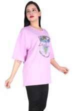 Printed Women Round Neck Loose Purple T-Shirt