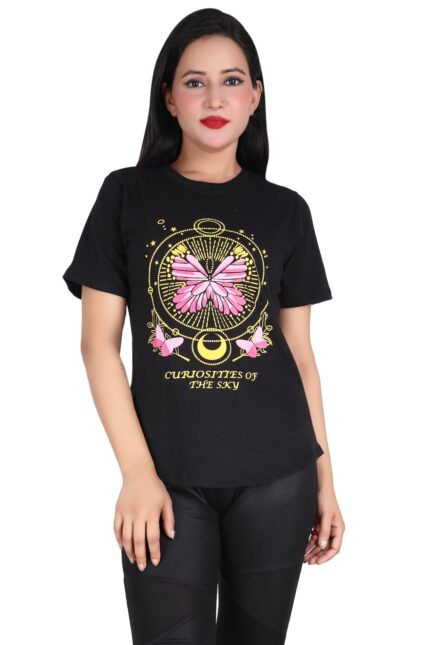 Women Black Printed T-Shirt