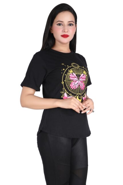 Women Black Printed T-Shirt