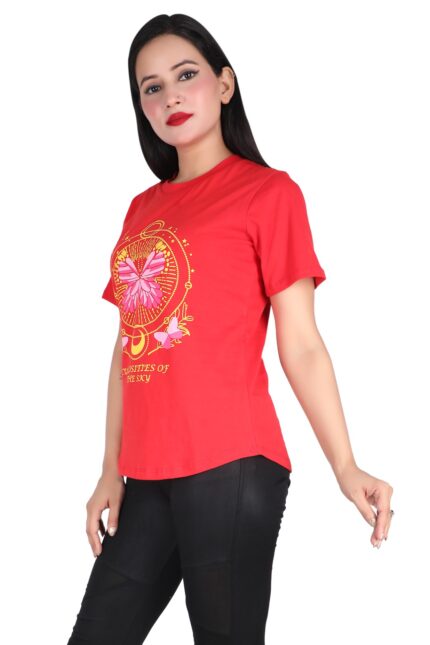 Women Red Printed T-Shirt