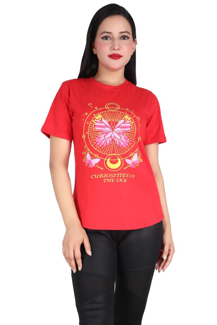 Women Red Printed T-Shirt