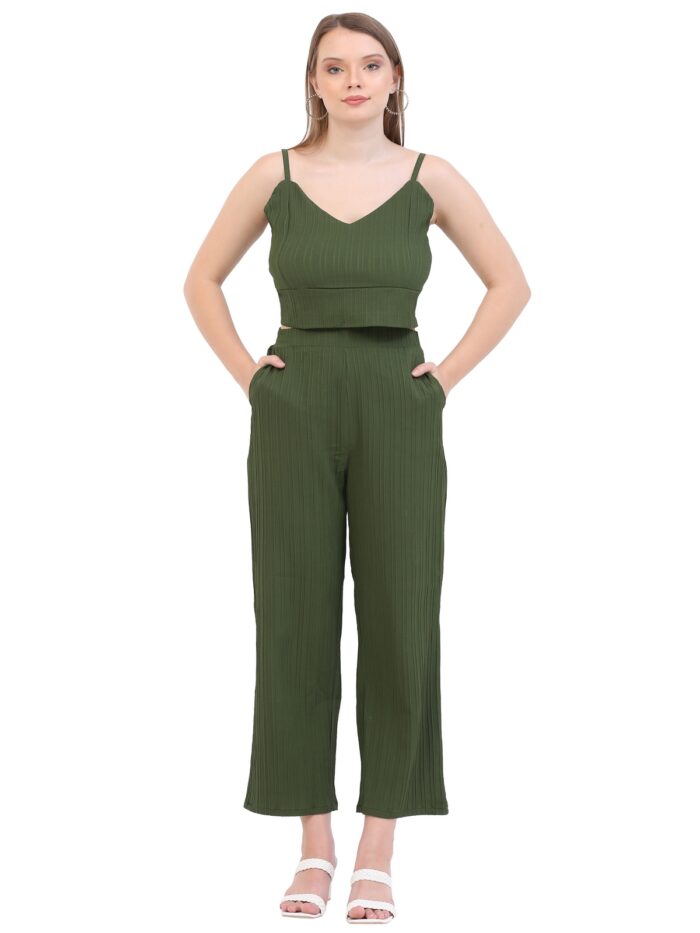 Women Moss Green Co-ords Set || 3 Piece Set