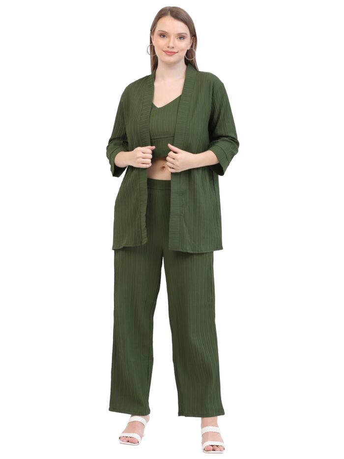 Women Moss Green Co-ords Set || 3 Piece Set
