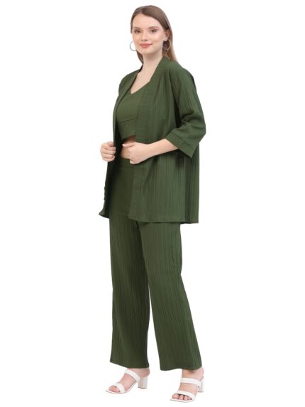 Women Moss Green Co-ords Set || 3 Piece Set